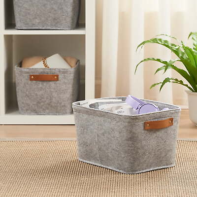 #ad Home Small Rectangle Felt Basket Light Grey Set of 2 $22.37