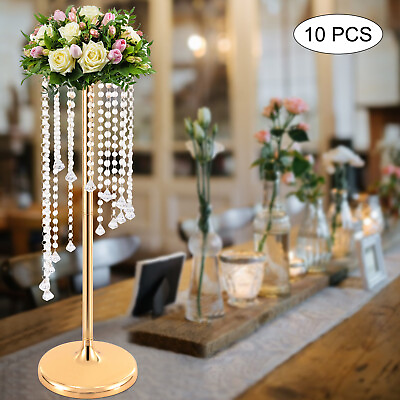 #ad 10Pcs Crystal Flower Stands Vases 70cm Wedding Centerpieces Dining Table Gold $161.55