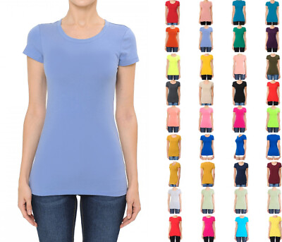 #ad Women#x27;s Premium Cotton Basic T Shirt Crew Neck Short Sleeve Plain Solids Fitted $6.00