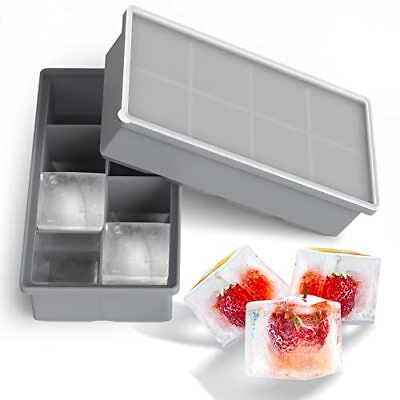 #ad Rasupro Large Silicone Ice Cube Tray Molds with Lid 2 Pack Easy Release Ice ... $12.96