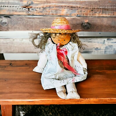 #ad vtg Lizzie#x27;s High Wood Doll ? or handmade doll marked 1991 9quot; $7.19