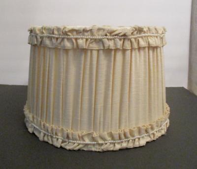 #ad Round Fabric Pleated Lampshade Linen W Pearls Top amp; Bottom 12quot; W x 9quot; H $24.95