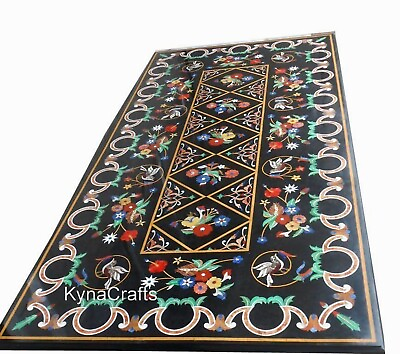 #ad Multicolor Stone Inlay Work Dining Table Top Black Marble Sofa Center Table $1642.50