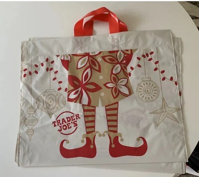 #ad 100 Trader Joe’s Elf Christmas Reusable Plastic Tote Bags New $68.00