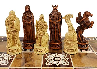 #ad Antique White amp; Brown Norse Viking Chess Men Set 3 1 4quot; King NO BOARD $90.00