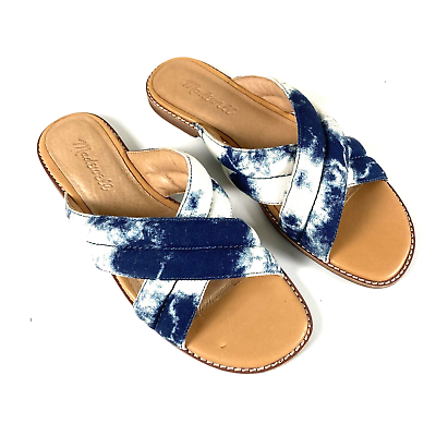 #ad Madewell The Skyler Slide Sandals in Blue White Tie Dye Fabric Womens Size 7.5 $31.99