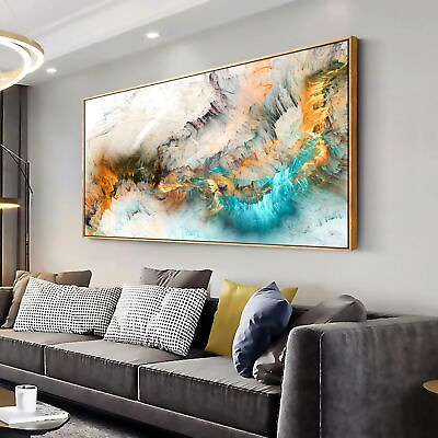#ad Wall Art Framed Light Gray Blue Yellow Cloud Abstract Canvas Frames Canvas ... $290.64
