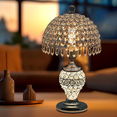 #ad Table Lamp Crystal Light Bedside Nightstand Desk Bedroom Living Room Lamp Silver $56.86