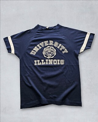 #ad Vintage 1970s Champion Blue Bar University Of Illinois Blue T shirt L C $50.00