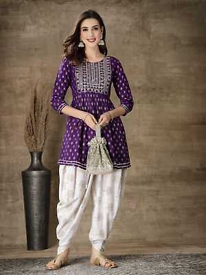#ad Indian Women Kurti With Dhoti 2pc gold printed Casual Ethnic Party Wedding Dress $31.88