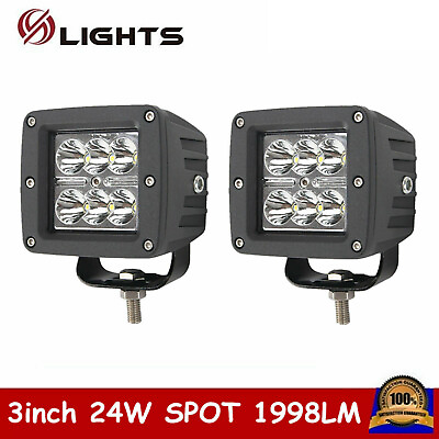 2X 3inch 24W LED Work Light Cube Pods Off road Driving SPOT Lamp BOAT Ford ATV $18.05