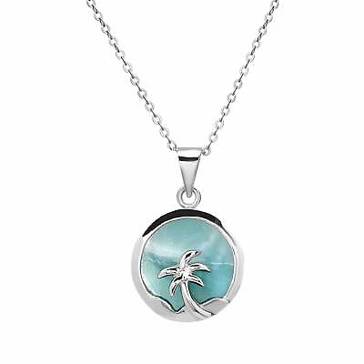 #ad Necklace Pendant Women Jewelry Sterling Silver Larimar Gemstone Palm Tree Circle $71.95