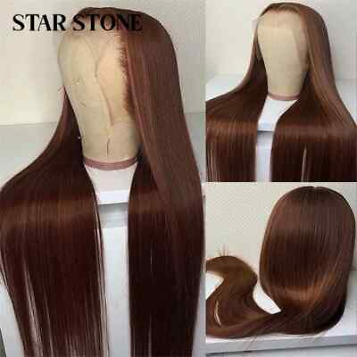 #ad Light Brown Lace Front Human Hair Wig Transparent Lace Closure Wig Straight Remy $299.07