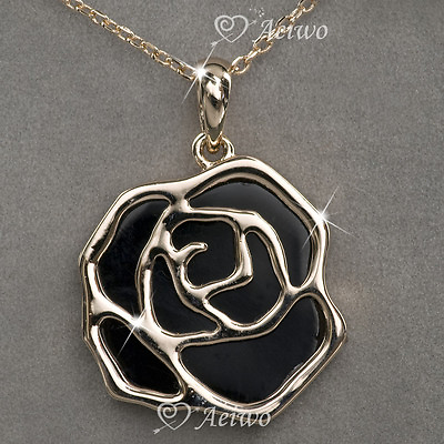#ad 18k rose gold double side black flower pendant necklace fashion jewelry aeiwo AU $18.99