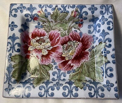 #ad 1950s Ceramic Dish Plate Pink Flowers Normandy France VINTAGE 7quot; x 6.25quot; $21.00