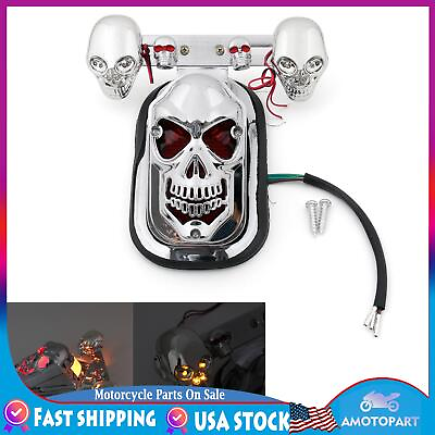 #ad 🔥Chrome Motorcycle Skull Turn Signal Rear Brake Stop Tail Light Fit for Touring $27.71