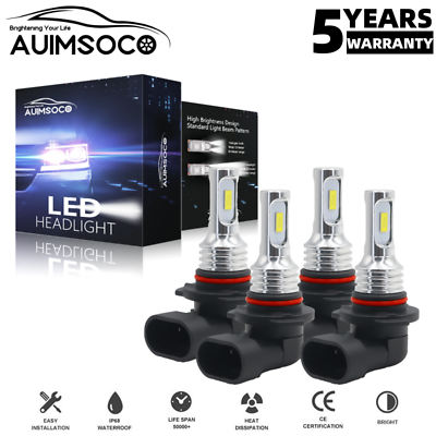 9005 9006 LED Headlights Kit Combo Bulbs 6000K High Low Beam Super White Bright $19.99