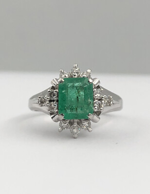 #ad 1.00ct Natural Green Colombian Emerald amp; Diamond 900 Platinum Solitaire Ring $639.40