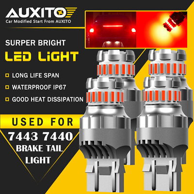 4X AUXITO 7443 7440 Flash Strobe Blinking Red Brake Tail Stop Light LED Bulbs EA $21.99