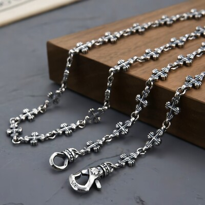#ad Men#x27;s Fashion Vintage Cross Oxidized 925 Sterling Silver Necklace 202224 amp; 26quot; $243.60