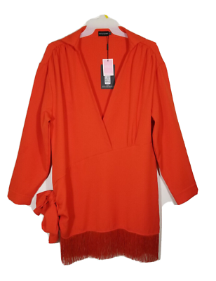 #ad Pretty Little Thing Women Size 20 Orange Bodycon Dress Tassel Hem Drape Detail $39.99