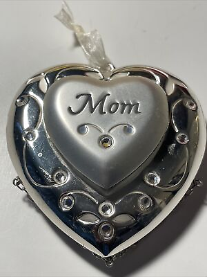 #ad Hallmark Silver Heart Shaped MOM Locket Ornament no Charms $29.99