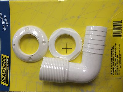 #ad THRU HULL FITTING SEACHOICE 18101 90 DEGREE fits HOSE 1 1 8quot; white plactic $16.10
