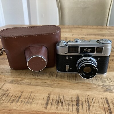 #ad Vintage USSR Early FED 4 Lens Film Camera w Case FOR PARTS $39.99