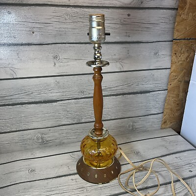 #ad VTG Mid Century Modern Amber Orange Glass Table Lamp 15” Tall $29.99
