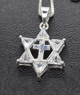 #ad Star of David with cross messianic pendant 18quot; necklace from ISRAEL 925 SILVER $29.95