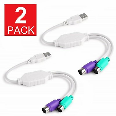 #ad 2 Pack Dual PS2 Female to USB Male Converter Adapter Cable for Mouse Keyboard $5.55