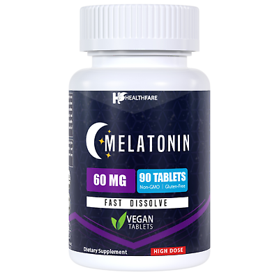 #ad Healthfare Melatonin 60mg 90 Tab Ultra Strength Fast Dissolve Vegan Formula $22.99