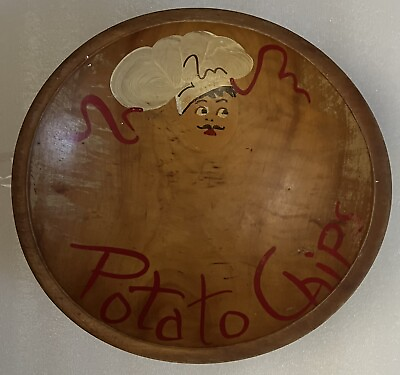 #ad RETRO 1950’s Hand painted wooden bowl for potato chips and popcorn RARE $24.99