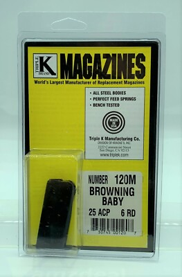 120M Baby Browning 25 ACP 6 Round RD Magazine Mag Blued Steel Triple K .25 Clip $33.99