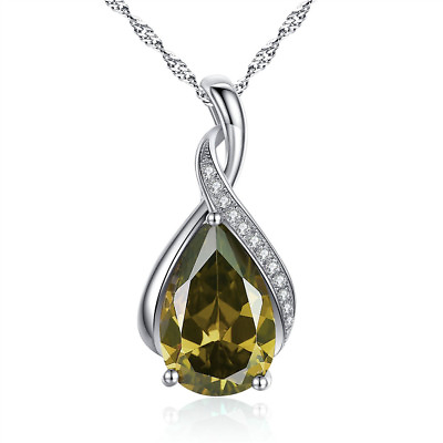 #ad 925 Sterling Silver Necklace Pear Cut Simulated Peridot Pendant With 18quot; Chain $57.00