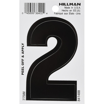 #ad Hillman 841488 3 Inch Die Cut Black Gloss Finish Vinyl Peel Off Number 2 $5.98
