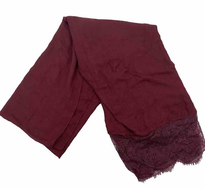 #ad Womens Scarf Scarves Fashion Burgundy Lace Edge Rectangle Size 34.5 X 72” Used $4.99