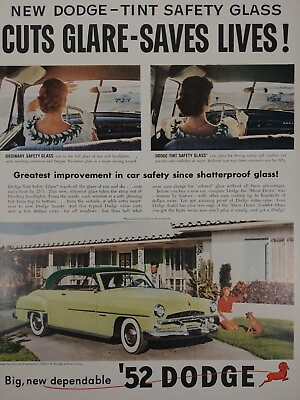 #ad #ad #x27;52 Dodge Cars Print Ad 1952 Dodge Tint Safety Glass Vtg Life Mag Advertisement $20.99