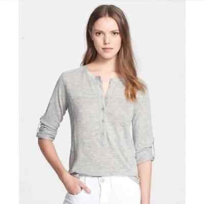 #ad VINCE Nubby Linen and Silk Gray Long Sleeve Henley Tee Size XS $34.95