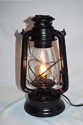 #ad Electric Vintage Stable Black Lantern Lamp with Blown Glass Chimney 13quot; Nautical $66.74