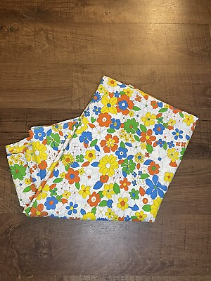 #ad Vintage 60’s 70#x27;s Bright Flower Power Mod Fabric Tablecloth 85x51” $24.99