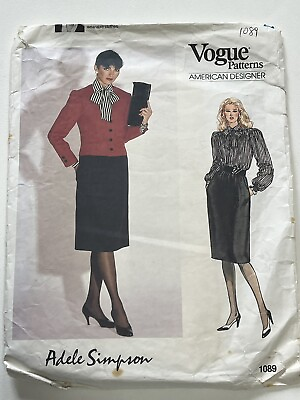 #ad Jacket Skirt Blouse Size 10 Vogue V1089 Adele Simpson Cut Pattern Vintage 80s $6.99