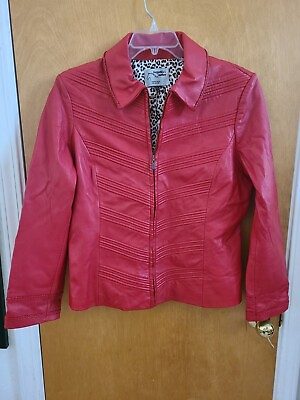 #ad Augustina#x27;s Boutique Carmel By The Sea Red Leather Jacket Cheetah Lining XL $69.99