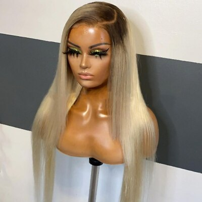 #ad Blonde Lace Front Wig Human Hair Straight 30 Inch Long Hair 180% High Density $324.96