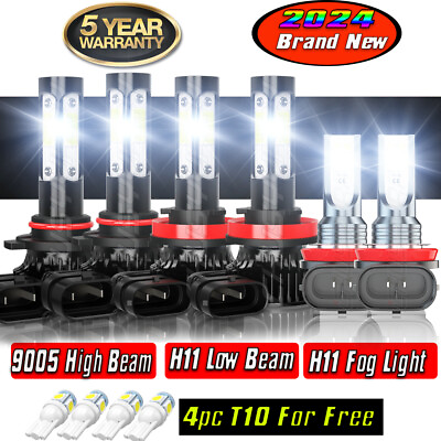 #ad 6pc 9005 H11 Combo 4 Sides LED Hedlight High Low Beam And Fog Light Bulbs White $29.99