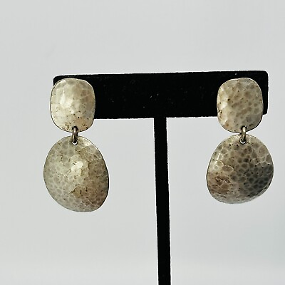 #ad Marjorie Baer Earrings Hammered Textured Metal 1.75quot; Modernist Brutalist Jewelry $29.95