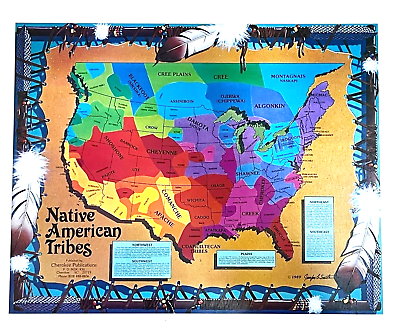 #ad Native American Tribes Map USA Canada Print 1989 Jennifer Smith 20quot; x 16quot; $44.99