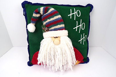#ad Santa HO HO HO Square Fleece Decorative Pillow Yarn Beard Knitted Stocking Cap $25.00