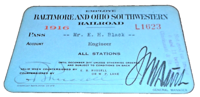 #ad 1916 BALTIMORE amp; OHIO SOUTHWESTERN RAILROAD EMPLOYEE PASS #1623 $60.00