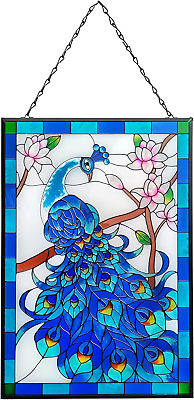 #ad VIOYOUNS Peacock Stained Glass Window Hangings Hand Painted Glass Suncatcher or $53.01